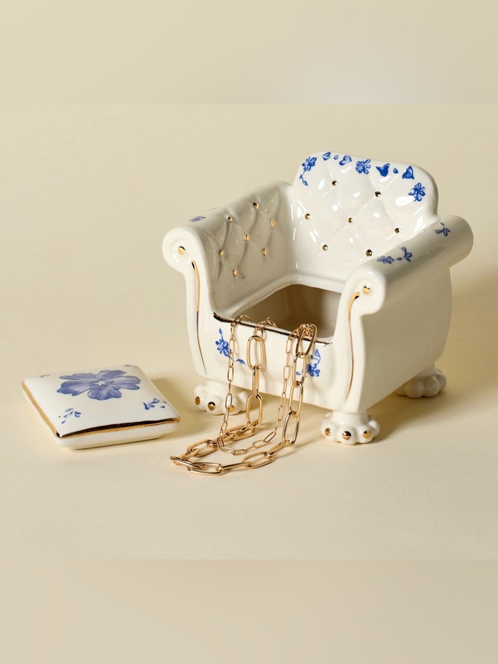 Urban Outfitters UO HOME White and Blue Amelie Chair Trinket Box NEW NWT